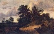 RUISDAEL, Jacob Isaackszon van Landscape with a House in the Grove at oil on canvas